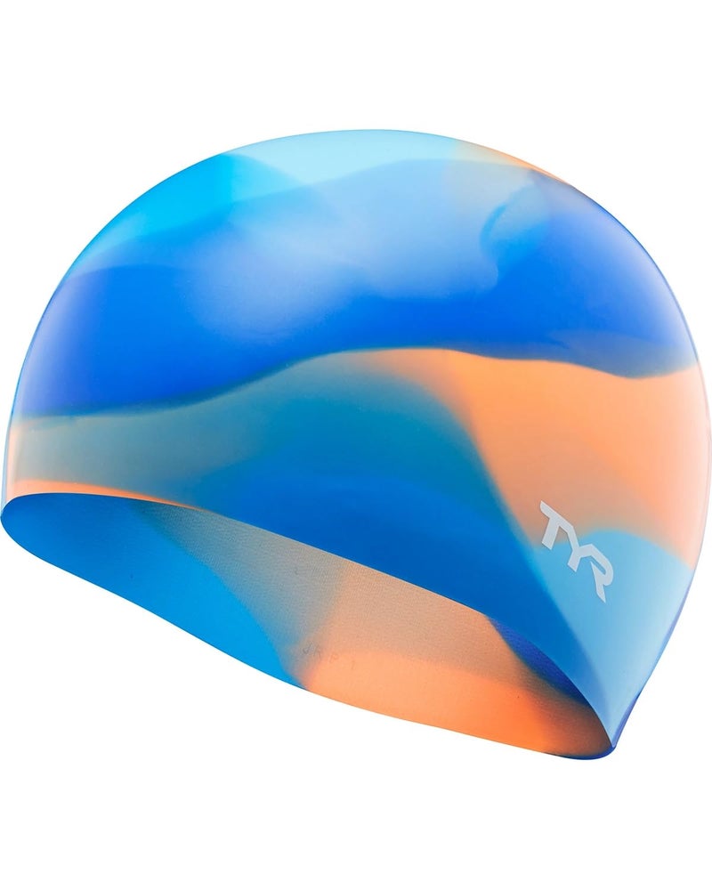 TYR Youth Wrinkle Free Silicone Swim Cap for Drag Reduction and Hair Protection, Blue/Orange